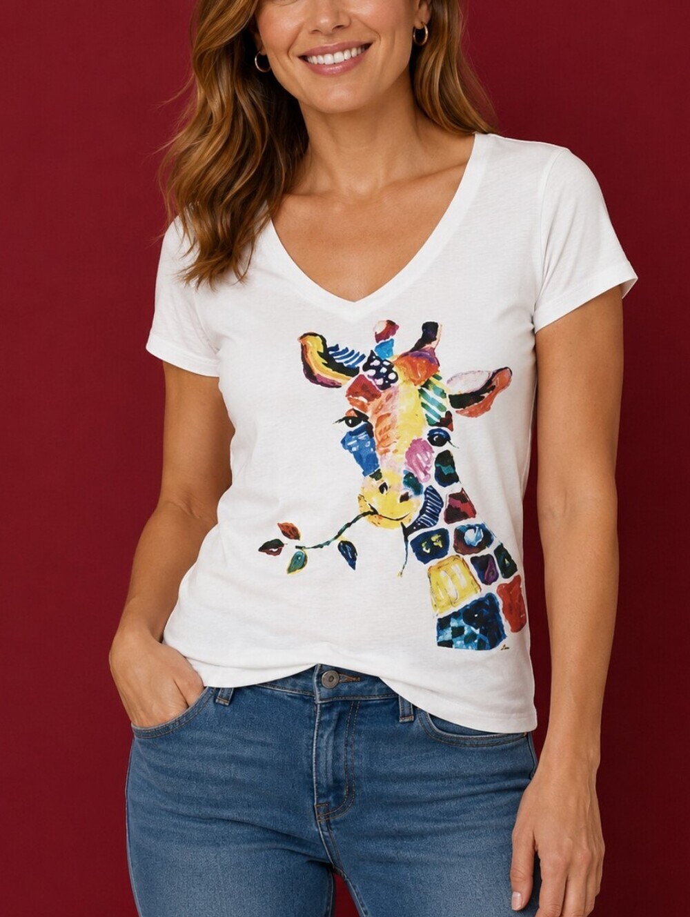 NORACORA Colorful Rainbow Giraffe T-shirt